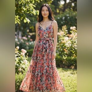 Astr the Label Dress Eartha Pink Black Silver Metallic Floral Maxi Dress Small